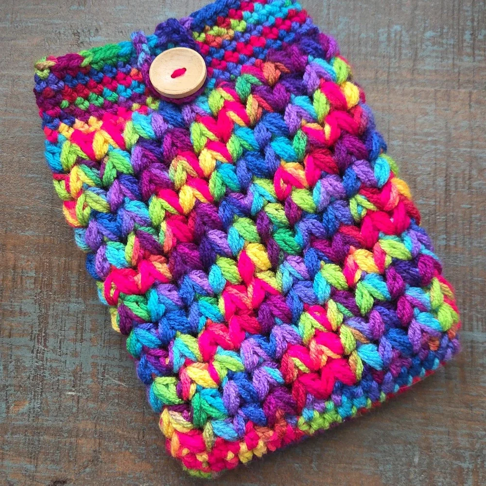 Bright Multicolored Crochet Book Ipad Kindle Small Sleeve Cover Case